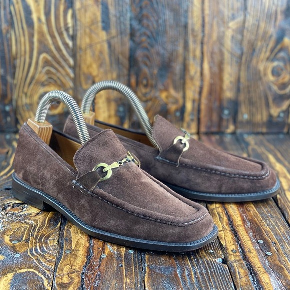 Mezlan Como Men Golden Horsebit Suede Loafer Dress Shoes Brown Size‎ 8 RP $425
